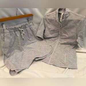Lululemon Light Gray Textured custom short sleeve define Jacket & matching skirt